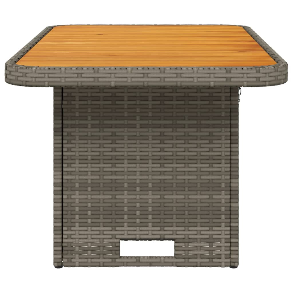 Mesa de jardim 90x55x71 cm vime PE e madeira de acácia cinzento