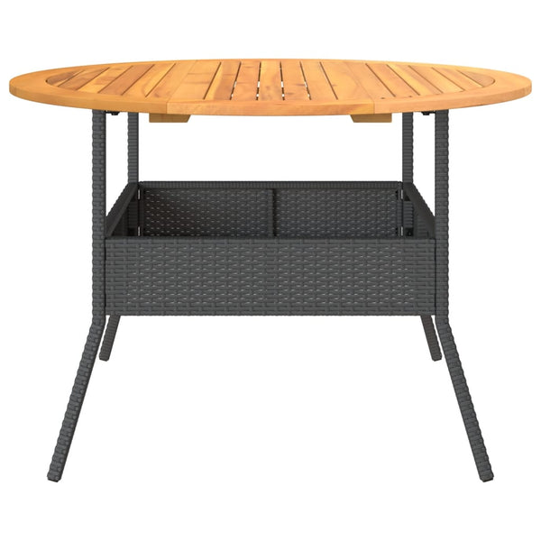 Mesa de jardim com tampo de acácia Ø110x71 cm vime PE preto