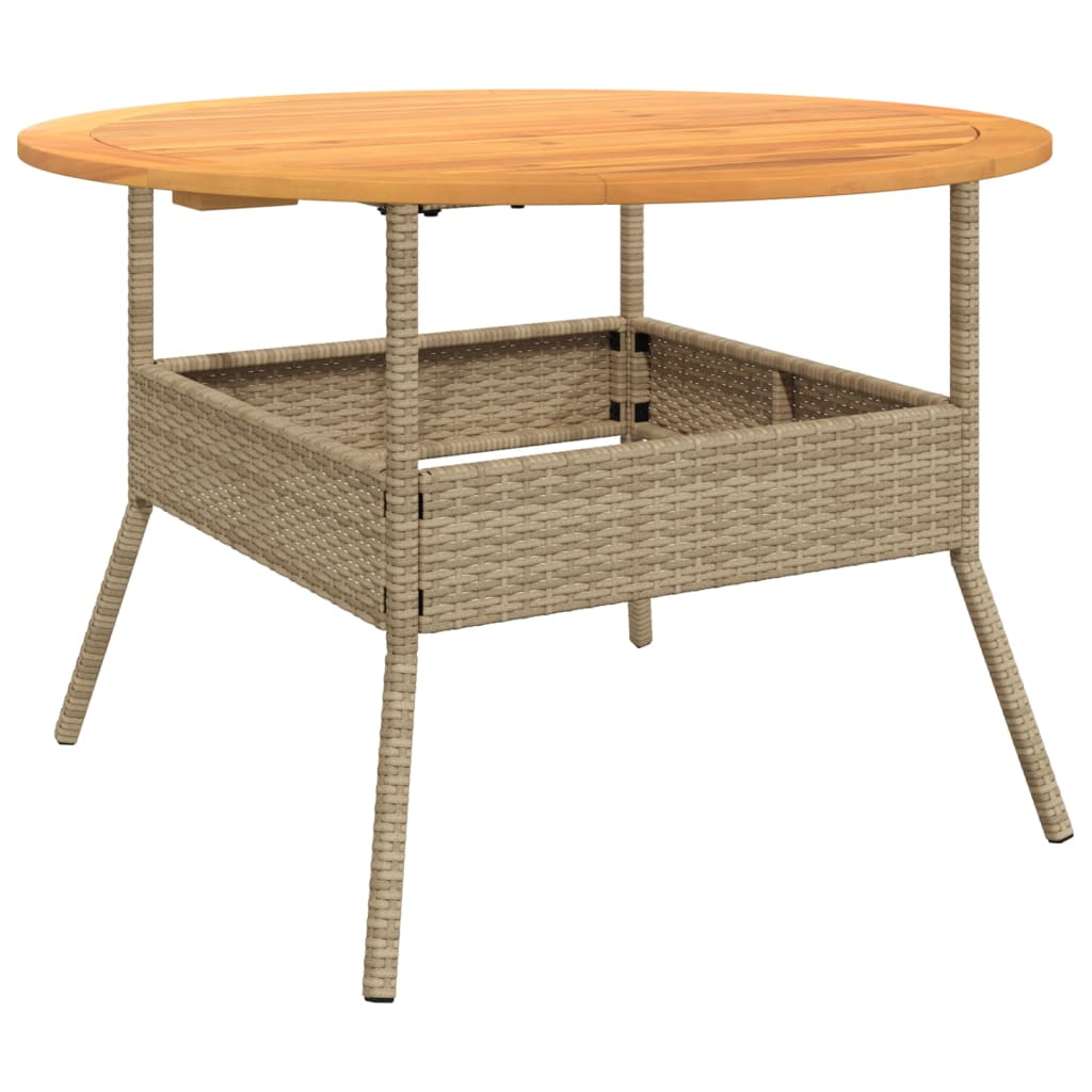 Mesa de jardim com tampo de acácia Ø110x71 cm vime PE bege