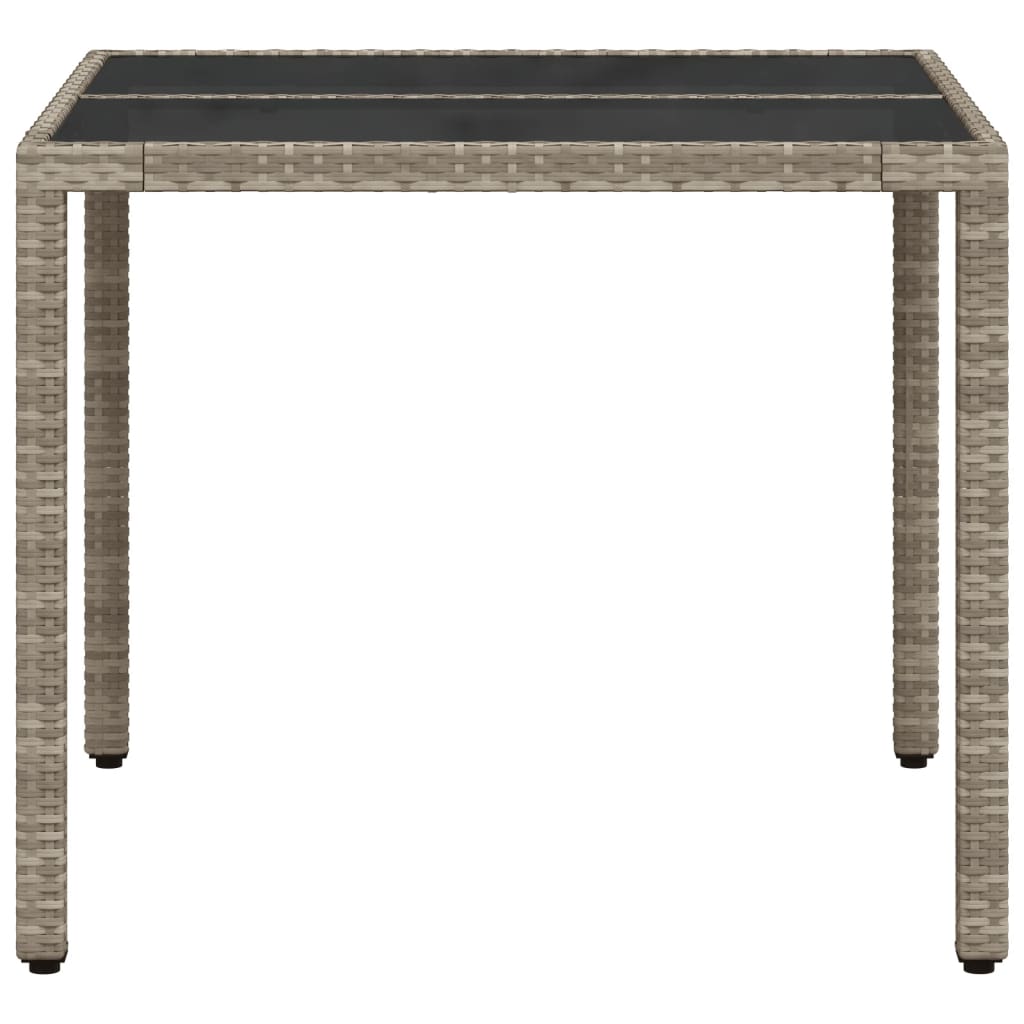 Mesa de jardim c/ tampo de vidro 90x90x75cm vime PE cinza-claro