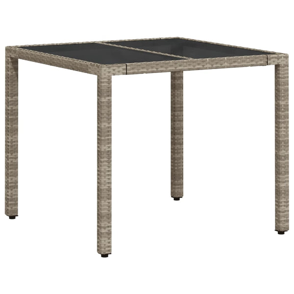 Mesa de jardim c/ tampo de vidro 90x90x75cm vime PE cinza-claro