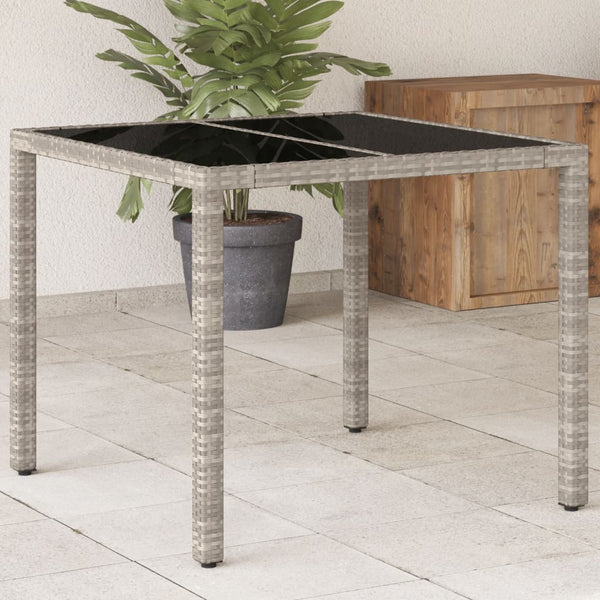 Mesa de jardim c/ tampo de vidro 90x90x75cm vime PE cinza-claro