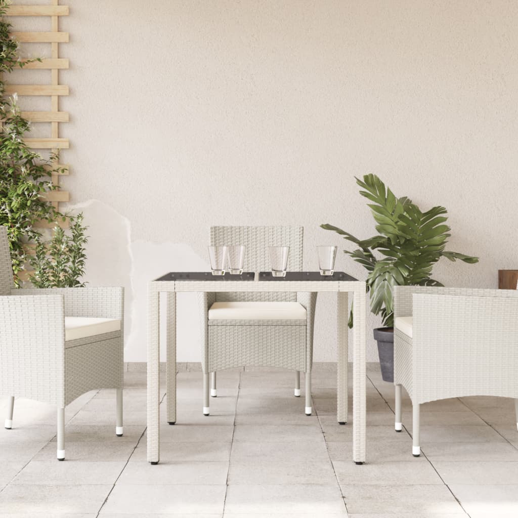 Mesa de jardim com tampo de vidro 90x90x75 cm vime PE branco