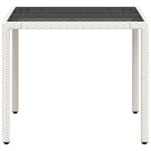 Mesa de jardim com tampo de vidro 90x90x75 cm vime PE branco