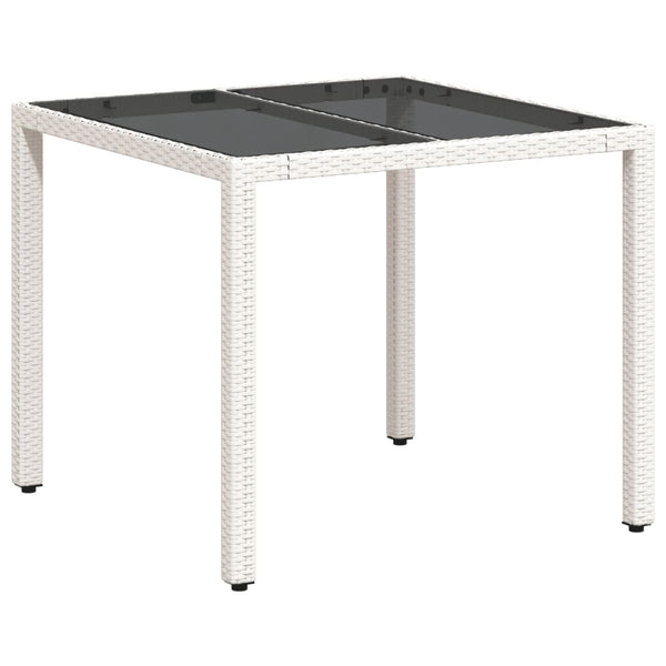 Mesa de jardim com tampo de vidro 90x90x75 cm vime PE branco