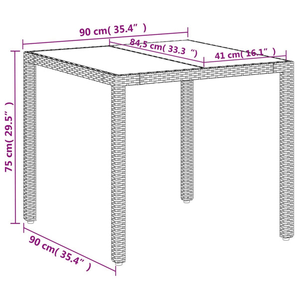 Mesa de jardim com tampo de vidro 90x90x75 cm vime PE branco