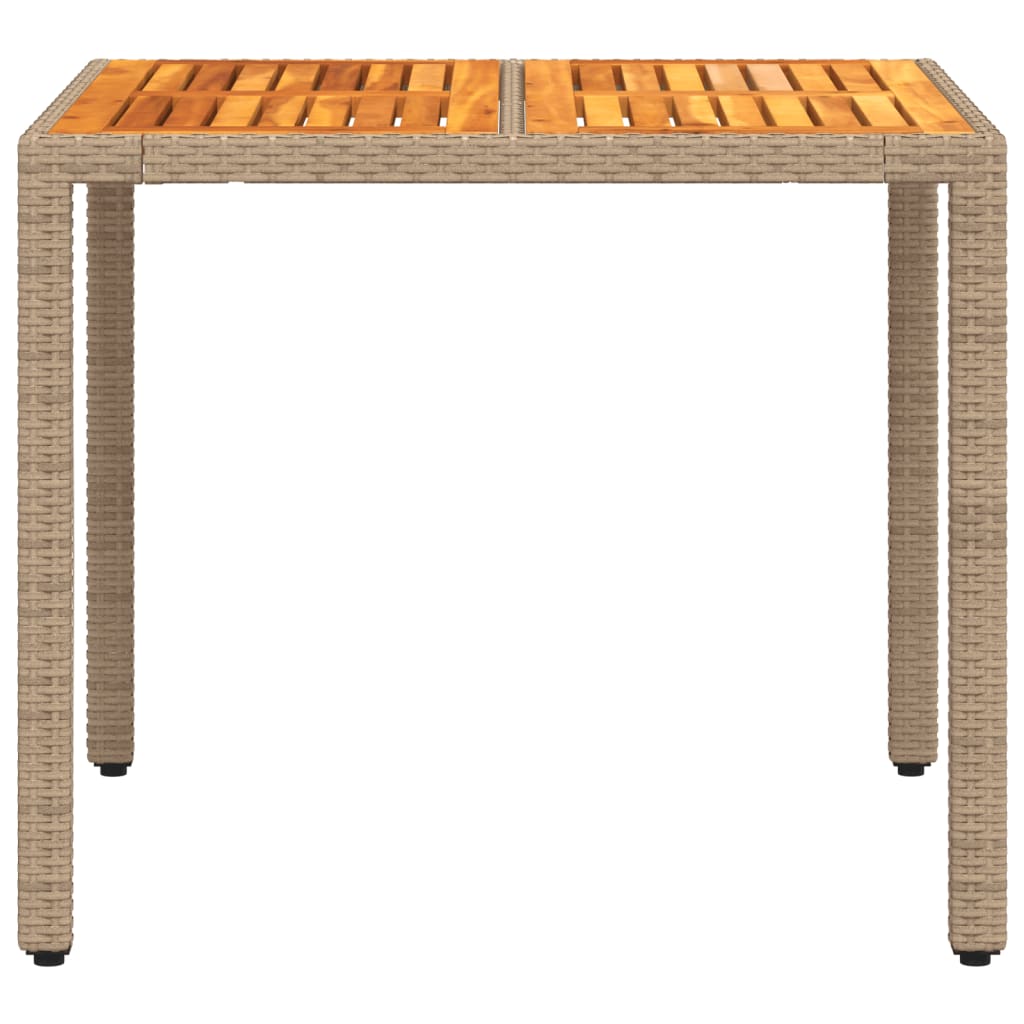 Mesa de jardim 90x90x75 cm vime PE e madeira de acácia bege