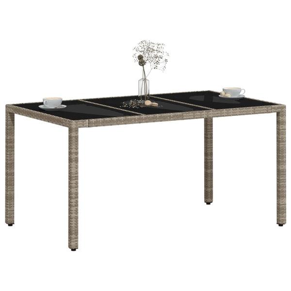 Mesa de jardim c/ tampo vidro 150x90x75 cm vime PE cinza-claro