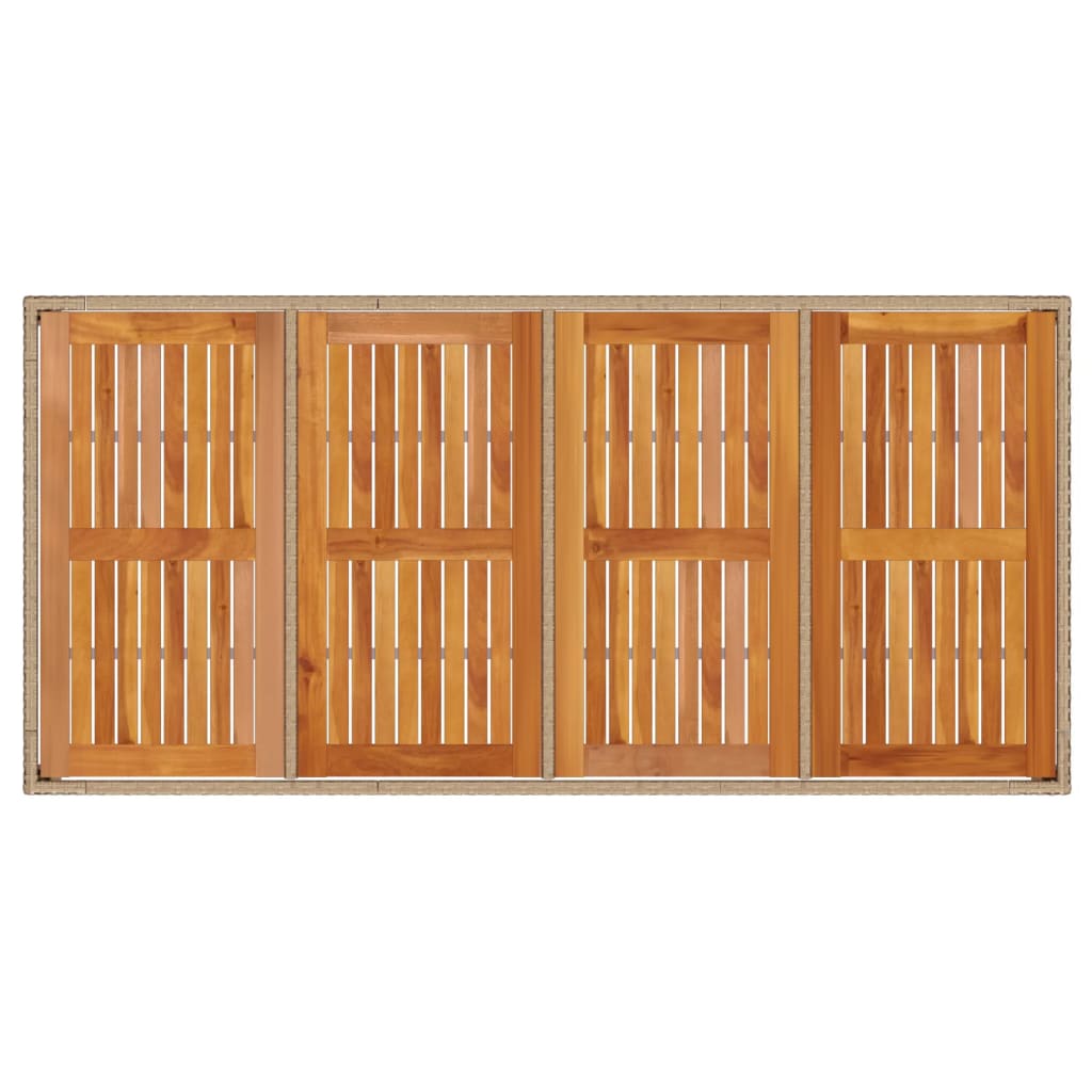 Mesa de jardim 190x90x75 cm vime PE e madeira de maciça bege