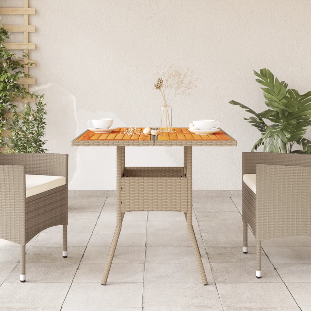 Mesa de jardim 80x80x75 cm vime PE e madeira de acácia bege