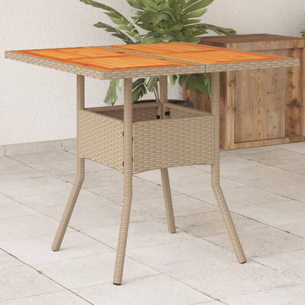 Mesa de jardim 80x80x75 cm vime PE e madeira de acácia bege