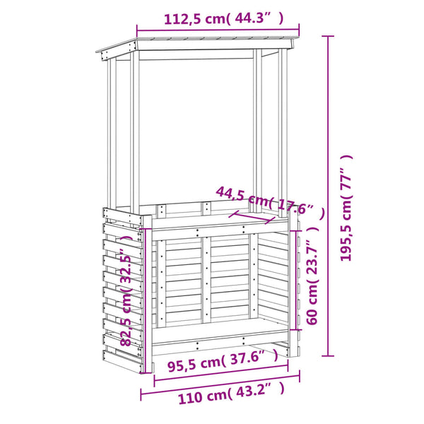 Mesa de bar exterior c/ telhado 112,5x57x195,5cm madeira maciça