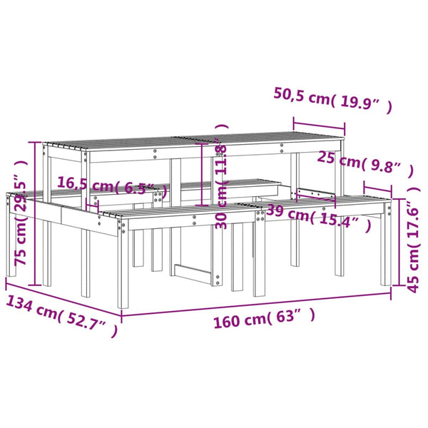 Mesa de piquenique 160x134x75 cm pinho maciço castanho-mel