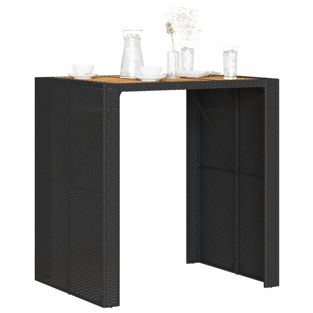 Mesa de jardim com tampo em acácia 105x80x110 cm vime PE preto