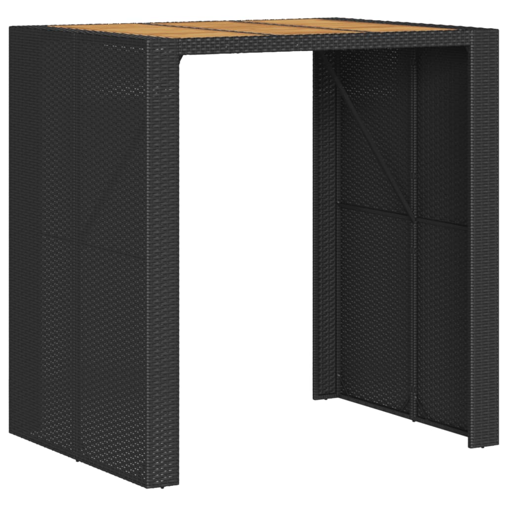 Mesa de jardim com tampo em acácia 105x80x110 cm vime PE preto