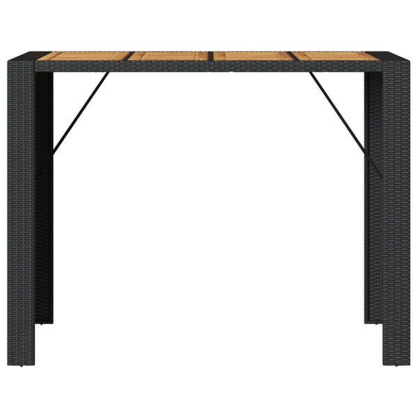 Mesa de jardim com tampo em acácia 145x80x110 cm vime PE preto