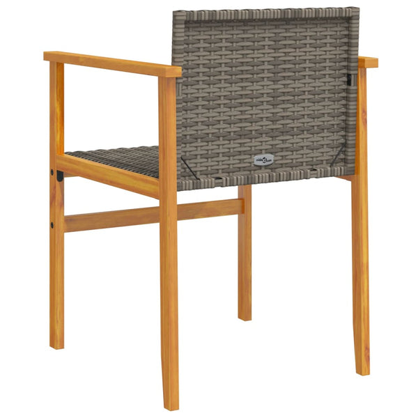 Cadeiras de jardim 2 pcs vime PE/madeira maciça cinzento