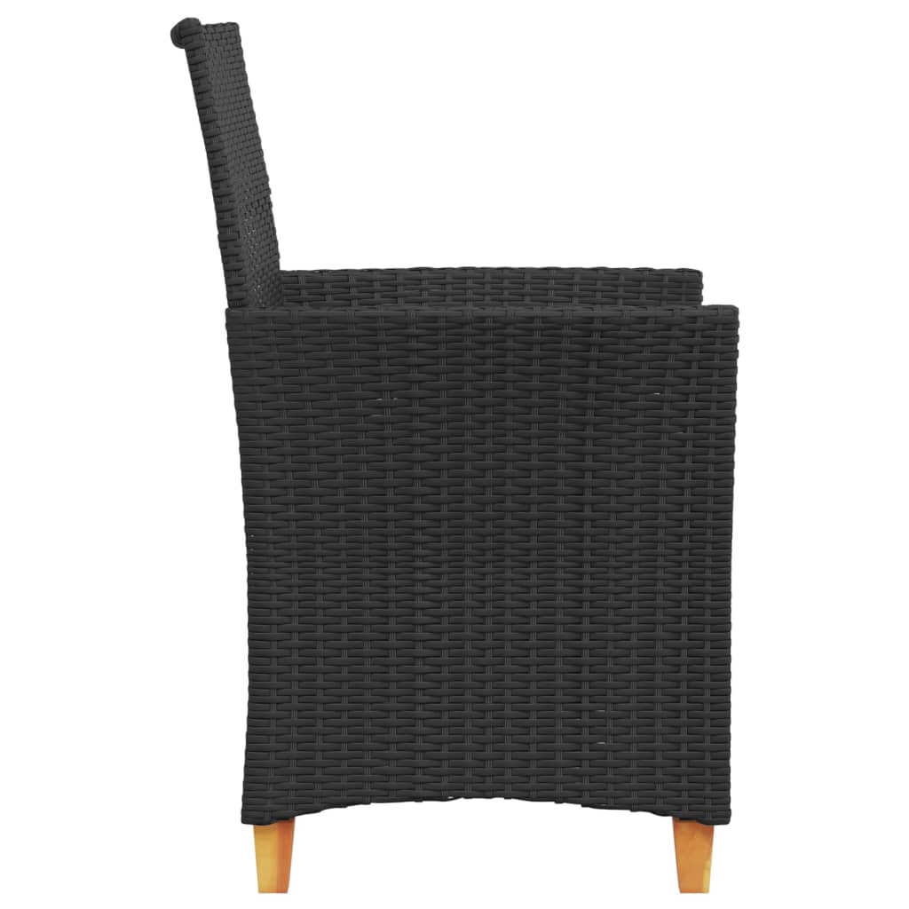 Cadeiras de jardim c/ almofadões 2 pcs vime PE/madeira preto