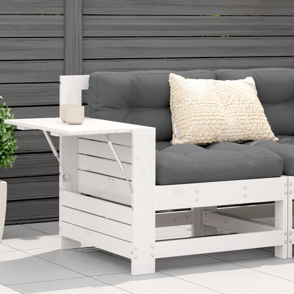Sofá de jardim c/ apoio braços/mesa apoio pinho maciço branco