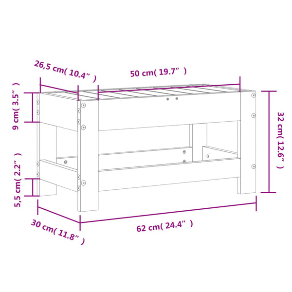 Apoio de pés para jardim 62x30x32 cm pinho maciço branco