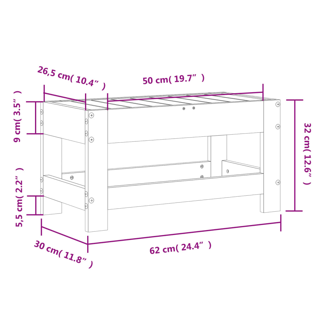 Apoio de pés para jardim 62x30x32 cm pinho maciço impregnado