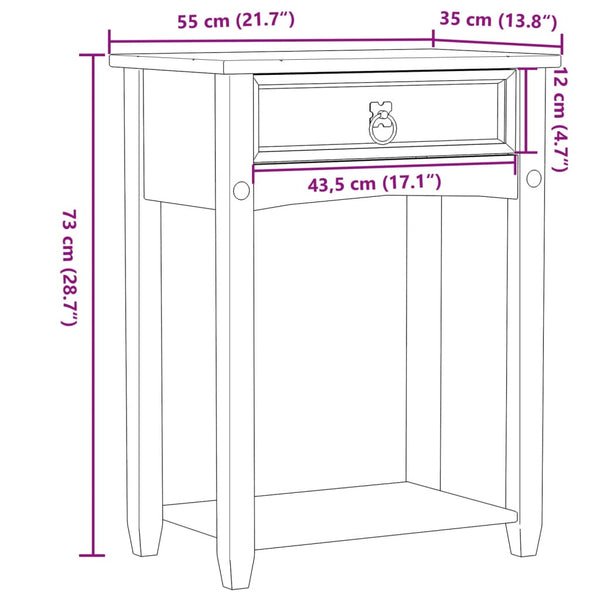 Mesa consola Corona 55x35x73 cm madeira de pinho maciça