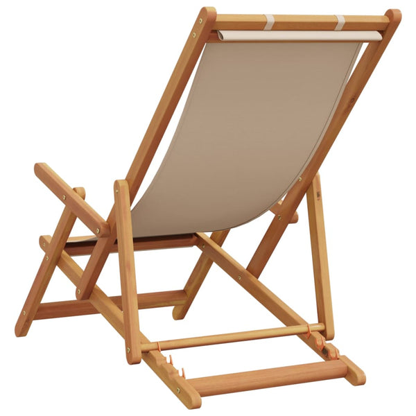 Cadeira de praia dobrável madeira eucalipto maciça/tecido bege
