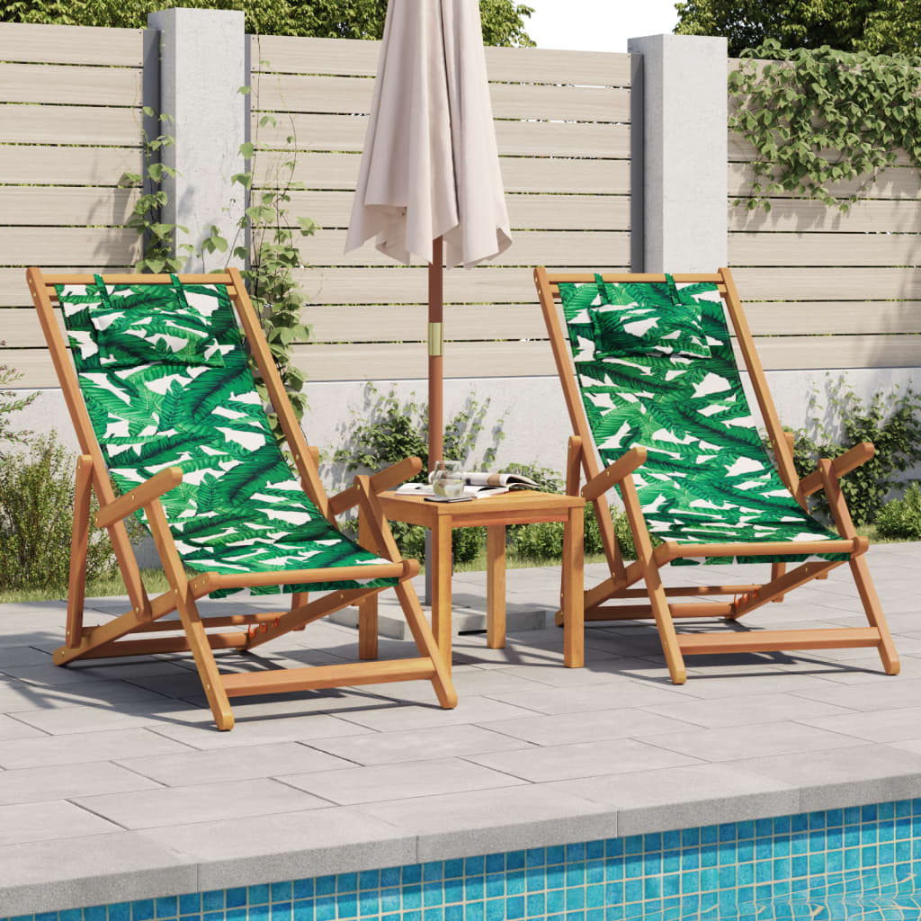 Cadeira praia dobrável madeira eucalipto/tecido padrão folhas