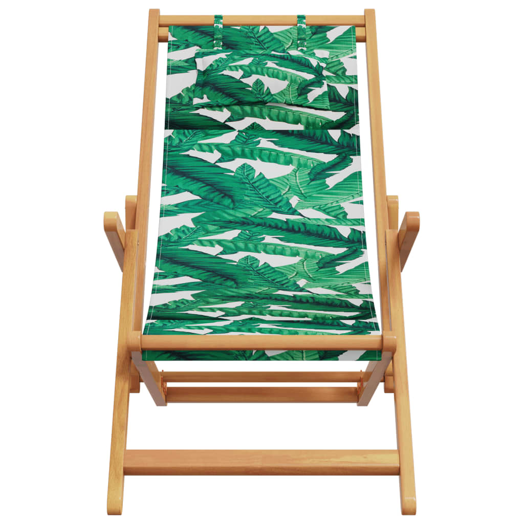 Cadeira praia dobrável madeira eucalipto/tecido padrão folhas