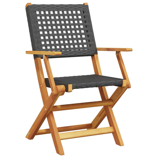 Cadeiras de jardim 2 pcs madeira acácia maciça e vime PE preto