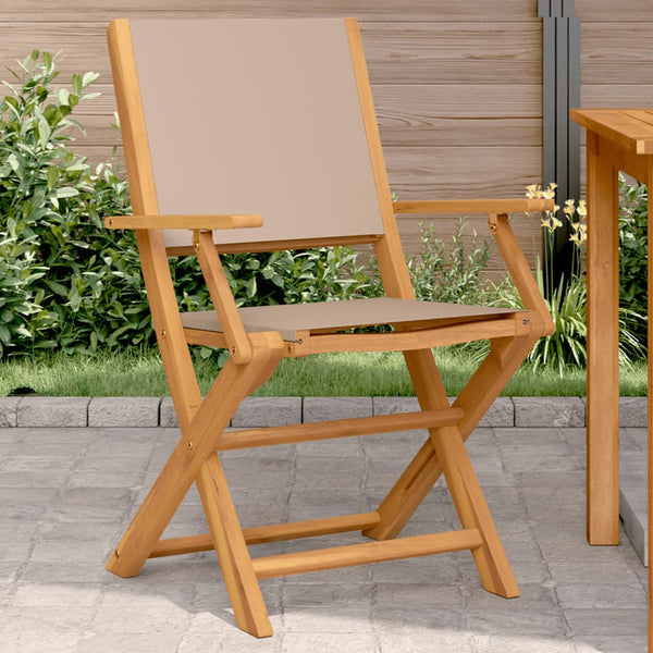 Cadeiras de jardim 2 pcs acácia maciça/tecido cinza-acastanhado