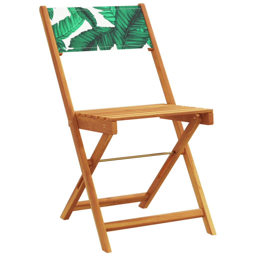 Cadeiras de bistrô 2 pcs acácia maciça/tecido padrão de folhas