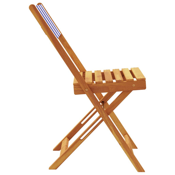 Cadeiras bistrô 2 pcs madeira acácia maciça/tecido azul/branco