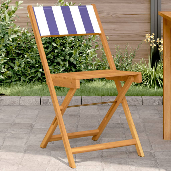 Cadeiras bistrô 2 pcs madeira acácia maciça/tecido azul/branco