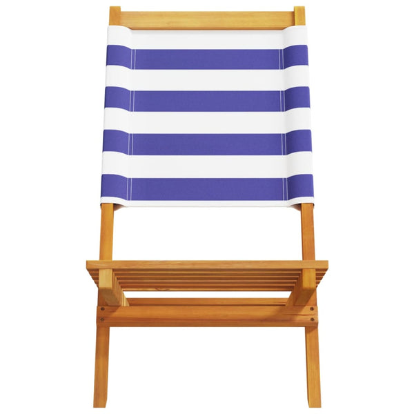 Cadeiras jardim 2 pcs madeira acácia maciça/tecido azul/branco