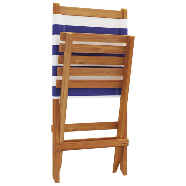 Cadeiras jardim 2 pcs madeira acácia maciça/tecido azul/branco