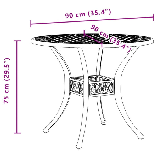 Mesa de jardim Ø90x75 cm alumínio fundido verde