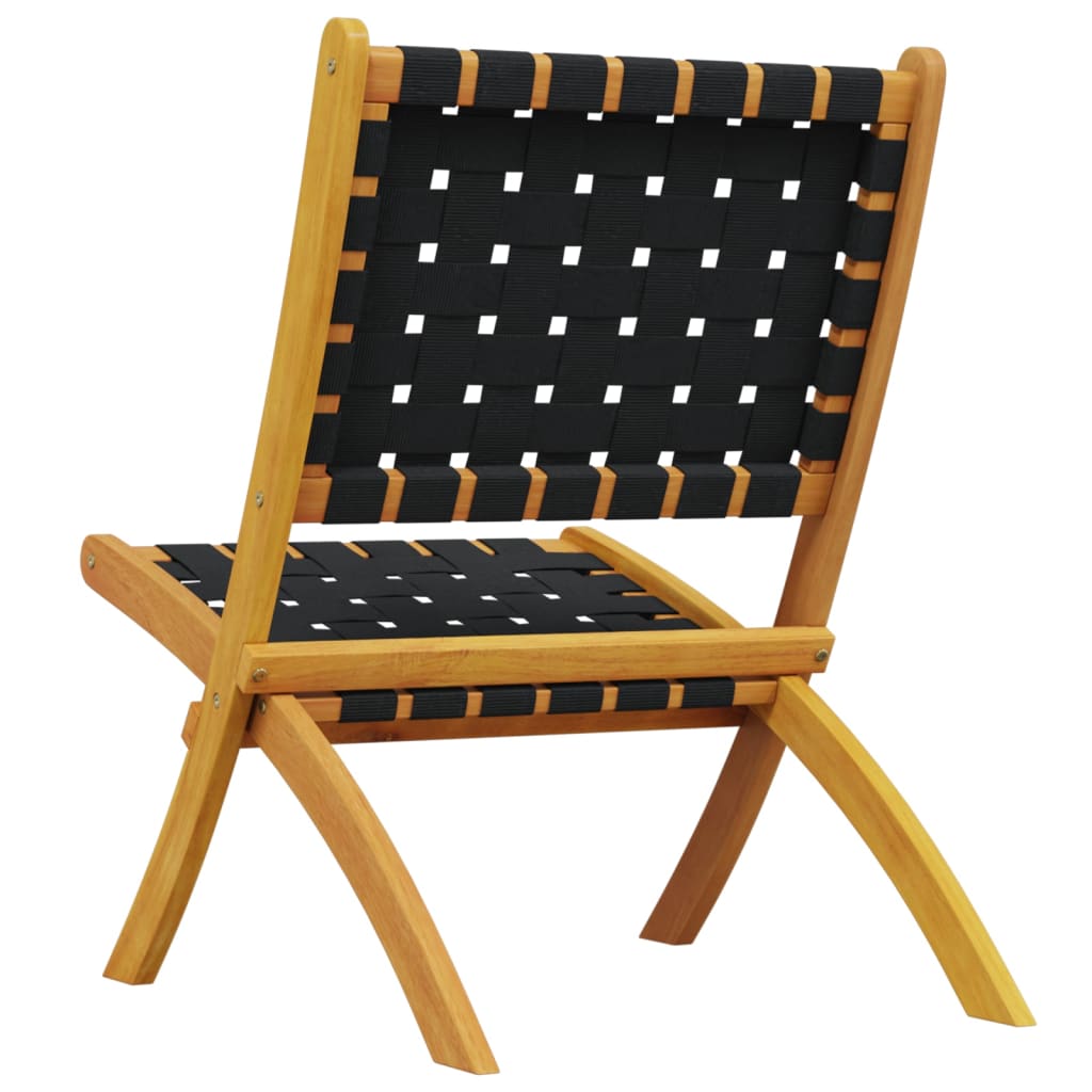 Cadeiras de jardim dobráveis 2 pcs acácia maciça e tecido preto
