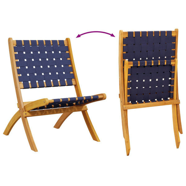 Cadeiras jardim dobráveis 2pcs acácia maciça/tecido azul-escuro