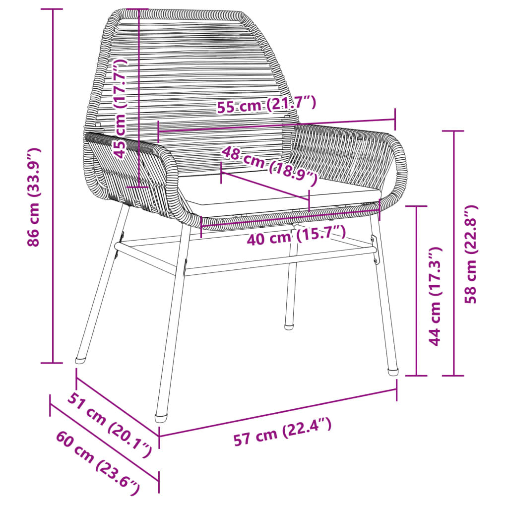 Cadeiras de jardim 2 pcs c/ almofadões vime PE cinzento