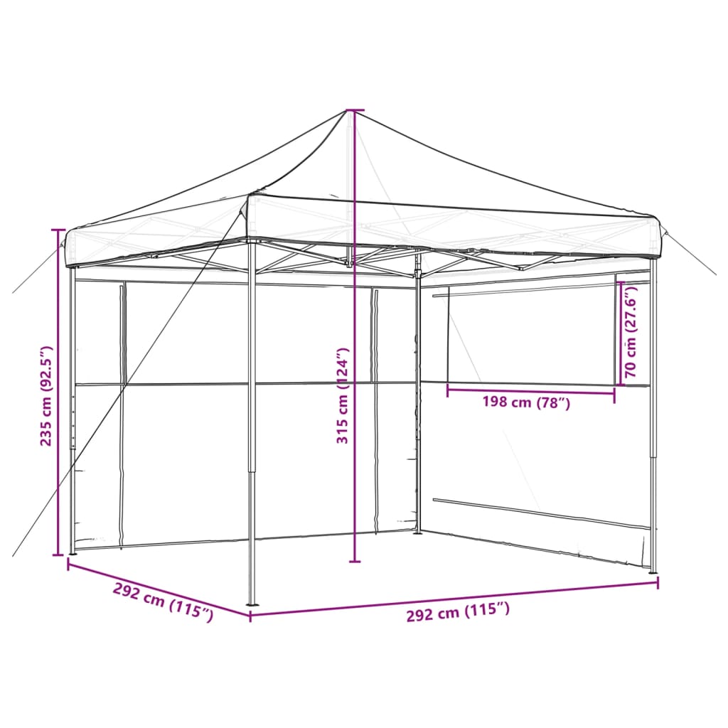 Tenda para festas pop-up dobrável com 2 paredes laterais bordô