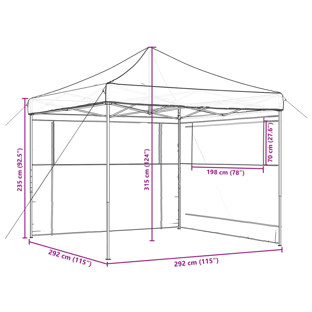 Tenda p/ festas pop-up dobrável com 2 paredes laterais castanho