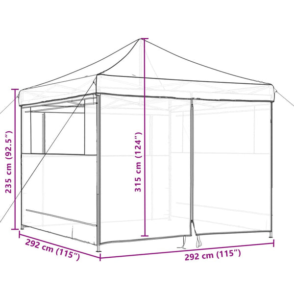 Tenda p/ festas pop-up dobrável com 4 paredes laterais castanho