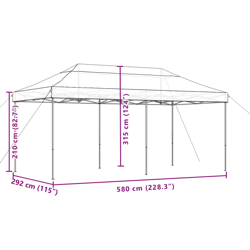 Tenda para festas pop-up dobrável 580x292x315 cm castanho
