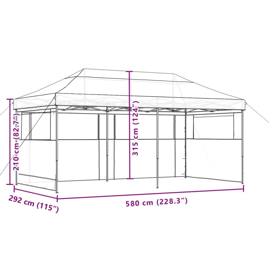 Tenda para festas pop-up dobrável c/ 3 paredes laterais laranja