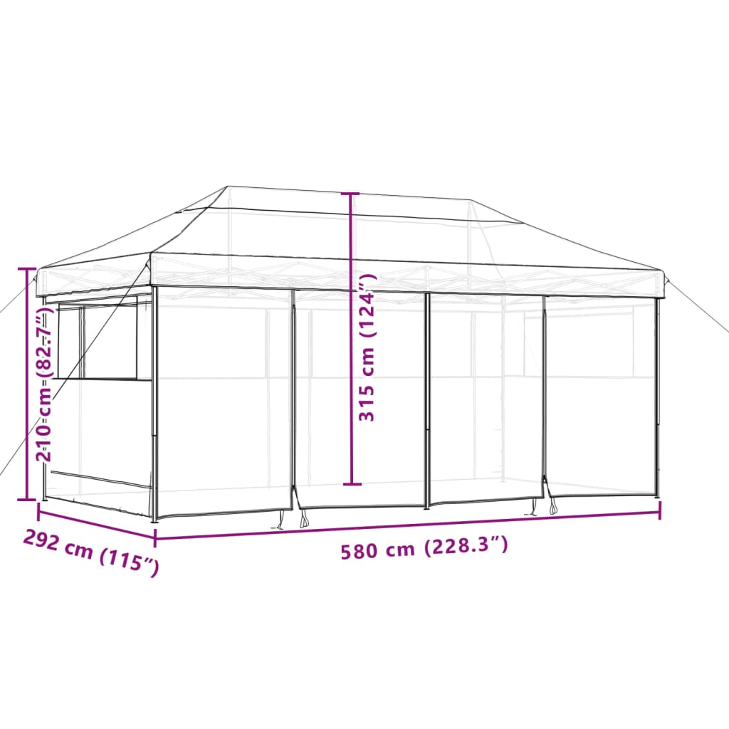 Tenda para festas pop-up dobrável com 4 paredes laterais bege