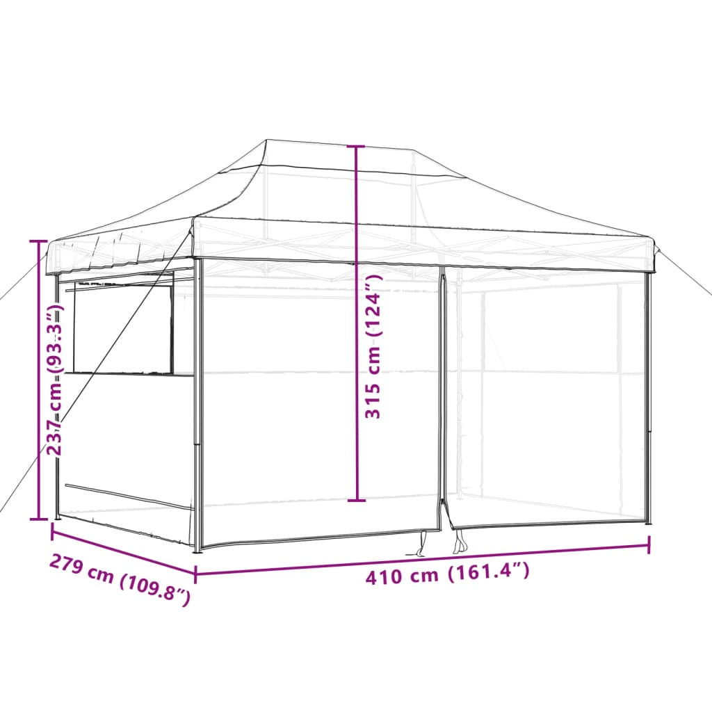 Tenda p/ festas pop-up dobrável com 4 paredes laterais verde