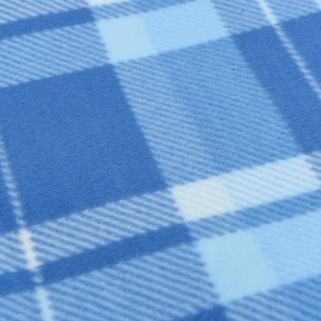 Manta de piquenique dobrável 200x150 cm veludo xadrez azul