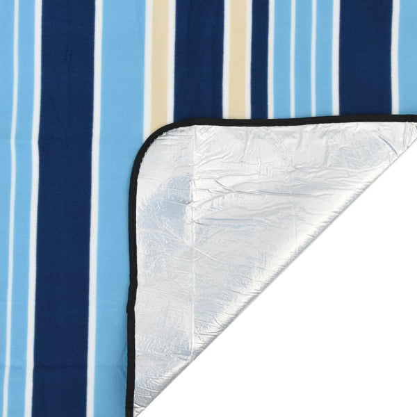 Manta piquenique dobrável 200x150 cm veludo riscas azul/branco