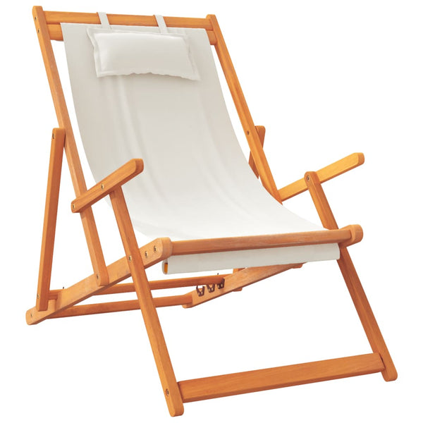 Cadeiras de praia dobráveis 2 pcs tecido cor creme